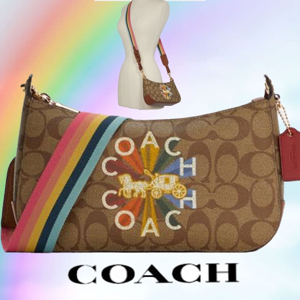 Brand new with tags rainbow strapped and rainbow logo coach crossbody bag - Picture 1 of 12